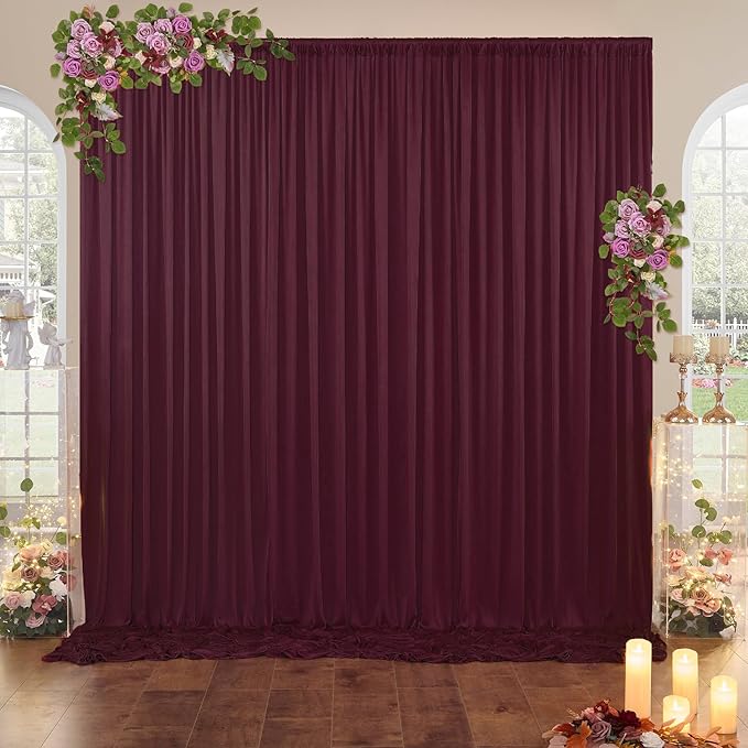 10 ft x 10 ft Wrinkle Free Maroon Backdrop Curtain for Parties, Polyester Burgundy Photo Backdrop Drapes 2 Panels 5x10ft for Baby Shower Wedding Birthday Party Engagement Ceremony Decoration
