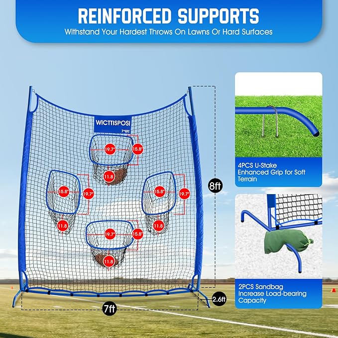 Football Throwing Net, Upgrade Heavy Duty Metal Frame Quarterback Training Equipment Throwing Machine with 1-4 Targets, Easy Setup Football Target Practice with CarryBag, Allweather Indoor Outdoor Use