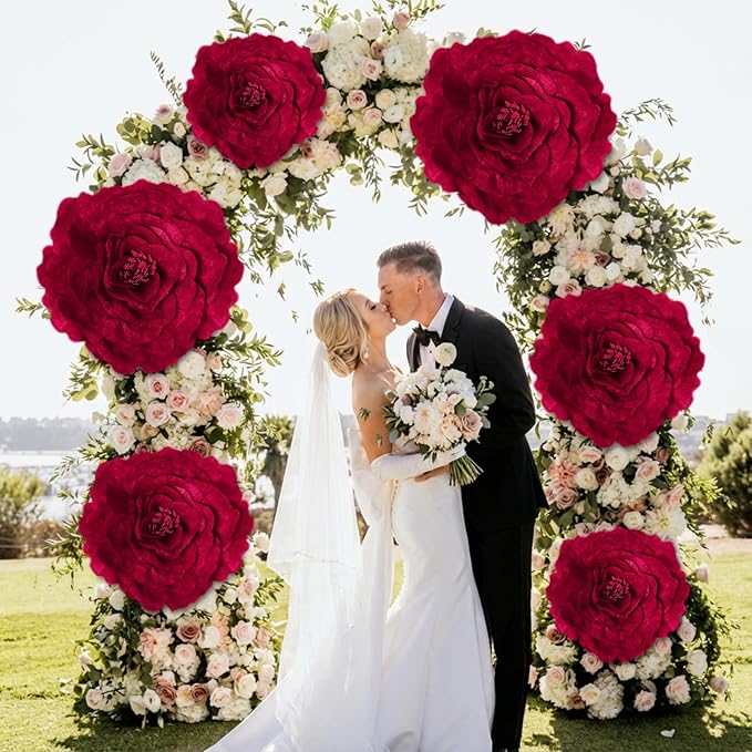 Norme 3 Pcs Valentine Giant Flowers for Decoration 12, 16, 20 Inch Large Rose Petals Giant Flowers Large Burgundy Red Rose for Wedding, Home Decor, Anniversary Birthday Valentine's Day