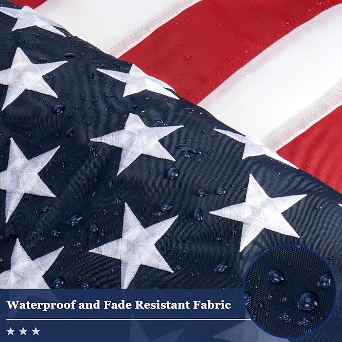 American Flags for Outside 5x8 Ft. American Flags 5x8 Ft Outdoor Heavy Duty. Indestructible US Flags with Embroidered Stars, Sewn Stripes, 3 Brass Grommets and Vivid Colors.