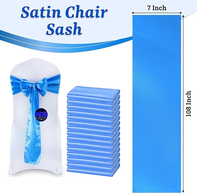 VDS Satin Chair Sashes Chair Cover Back Tie Sateen Bows Ribbon for Wedding Birthday Graduation Engagement Ceremony Event Party Banquet Venue Hotel All Dining Chair Decoration (40PC) (Blue)
