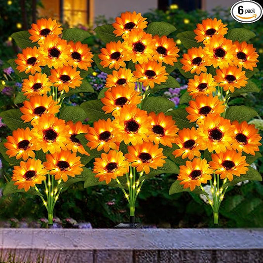 Solar Garden Lights Outdoor, 6 Pack Solar Sunflower Lights with 36 Head 3.4 Inch Flowers, Waterproof Flowers Light Fall Thanksgiving Decorations for Garden Yard Patio Backyard, Gifts for Mom Women