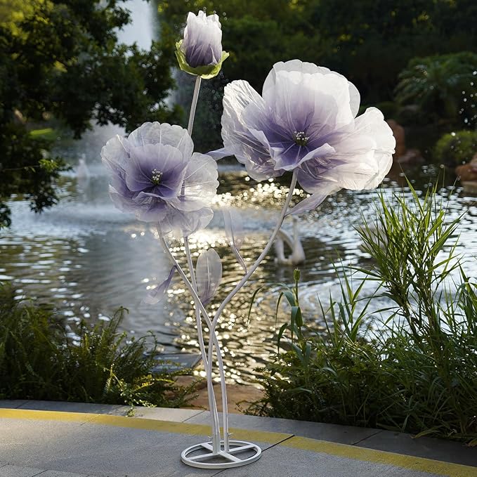 Giant Artificial Flower Decor,Oversized Gradient Organza Flower with Bendable Stem,DIY Shape Fake Flower Sculpture with Heavy Base for Wedding,Event,Party & Photo Backdrop,Store Display(purple)