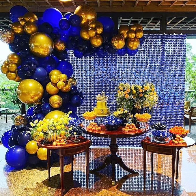 COKAOBE Blue Shimmer Wall Backdrop, 24PCS Square Sequin Shimmer Backdrop Panel, Photo Backdrops for Birthday, Anniversary, Wedding, Graduation & Bachelorette Party Decoration