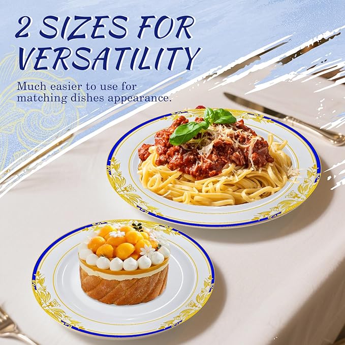MENDENG Disposable Plastic Plates for Party, 25Pcs 10.25Inch Elegant Fancy Plastic Wedding Plates Disposable, Heavy Duty Party Dinner Plates for Dessert Appetizer