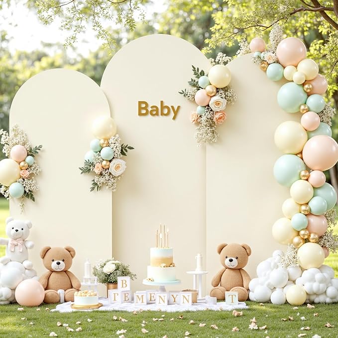 White and Beige Arch Cover 3 Set-6FT, 5FT, 4FT Arch Backdrop Cover Spandex Fitted 2- Color Fabric Stand Covers for Bridal Shower Baby Shower Birthday Party Wedding Photo Background Decorations