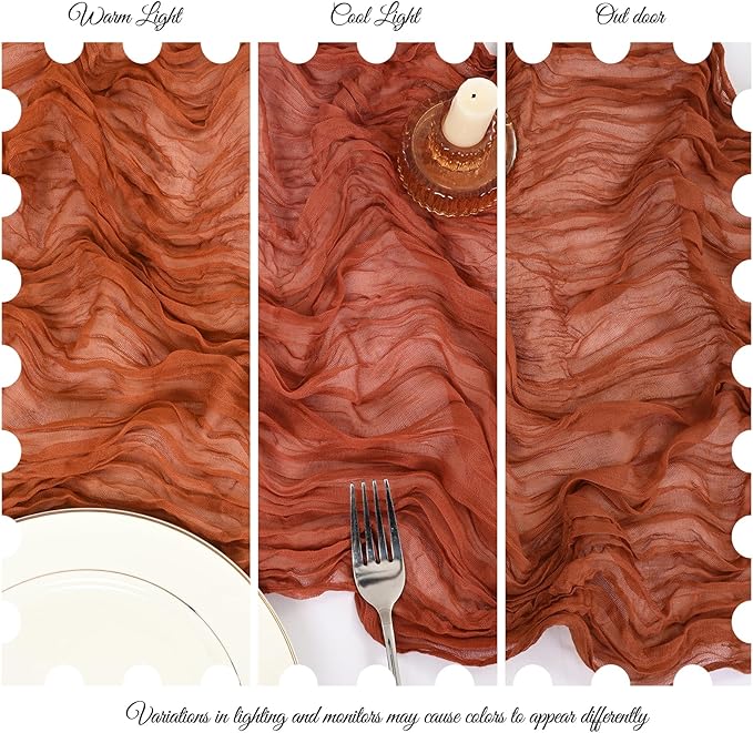 15 Pack Terracotta Cheesecloth Table Runner 17 x 108 Inch Fall Thanksgiving Boho Rustic Farmhouse Gauze Cheese Cloth Runner for Wedding Party Baby Shower Home Decor Holiday Decorations