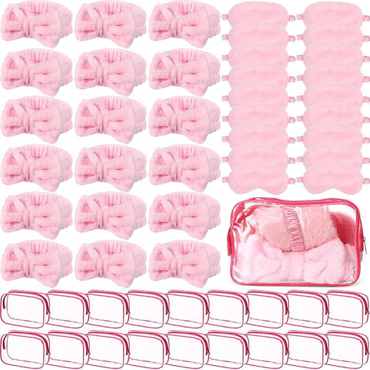 Hoteam 54 Pcs Pink Spa Party Supplies Girls Sleepover Party Favors Set of 18, Pink Bow Headbands, Sleep Eye Masks, Clear Cosmetic Bags for Girls Women Spa Birthday Bachelorette Slumber Favor Gifts