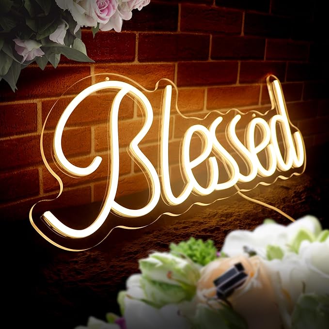 Blessed Neon Sign for Wall Decor Blessed LED Neon Lights for Teen Bedroom Decorations Neon Lights for Reunion Gifts Photo Prop USB 21.7x8.3 Inch (warm white)