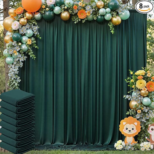 40ft x 10ft Wrinkle Free Hunter Green Backdrop Curtain for Jungle Parties, 8 Panels 5×10ft Soft Silky Green Polyester Photo Backdrop Drapes for Wedding Birthday Photography Christmas Background Cloth