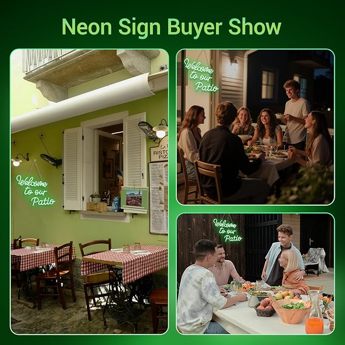 Welcome to Our Patio Neon Sign Green Led Light Plants Neon Signs for Wall Decor Bar Outdoor Light Up for Cafe Business Backyard Terrace Home Garden Party Decoration Jungle Lovers Gifts