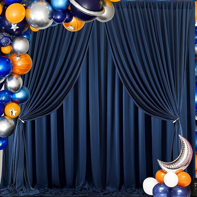 40 ft x 10 ft Wrinkle Free Navy Blue Backdrop Curtain for Parties,Polyester Photo Backdrop Drapes, Thick Background 8 Panels 5ft x 10ft for Baby Shower Wedding Birthday Party Backdrop Stand