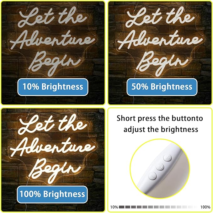 NOSUN Let The Adventure Begin Neon Sign Warm White Neon Signs for Wall Decor Dimmable Let's Party Led Sign Funny Neon Lights for Bedroom Home Club Bar Wedding Engagement Birthday Party Decor