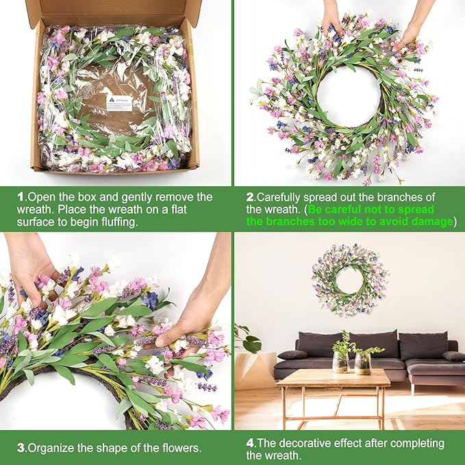 Artgar Front Door Wreath 26 Inch Spring/Summer Wreaths for Front Door, Front Door Wreaths for All Seasons for Indoor Outdoor Home Office Wall Window Wedding Farmhouse Decor (Purple Blue)