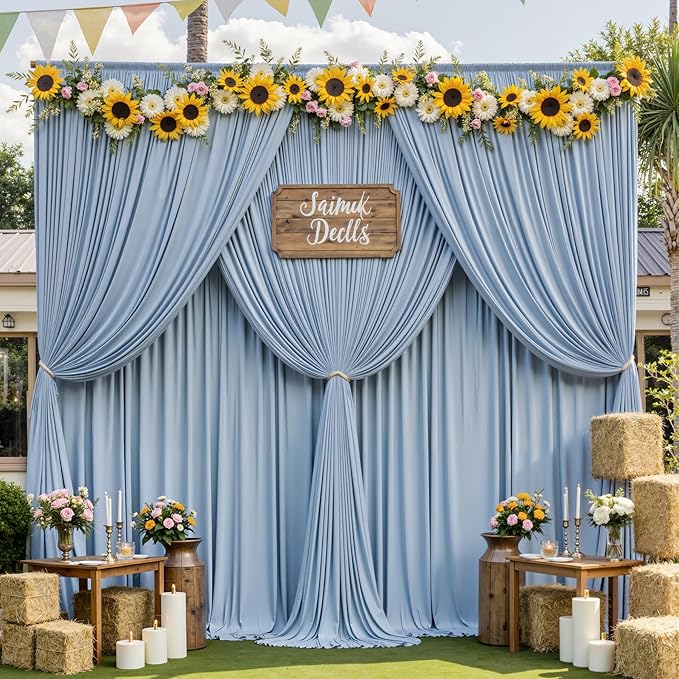 40ft×10ft Wrinkle Free Dusty Blue Backdrop Curtain for Parties, 8 Panels 5×10 ft Soft Silky Polyester Photo Backdrop Drapes for Wedding Birthday Baby Shower Photography Home Decor