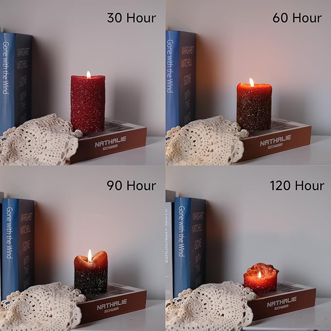 MOZEAL Hand-Poured Granular Texture Decorative Dark Red Pillar Candles Set of 3 (3"x4", 5", 6"), Approx 300 Hours Burn Time Dripless, Long Lasting,Unscented, Smokeless, for Christmas Decor