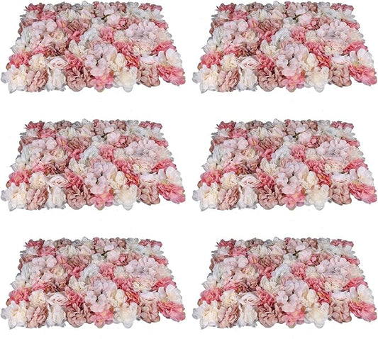 6 Pcs Flower Wall Panels, Artificial Flower Wall Backdrop 3D Silk Flowers Wall Mat, 23.62''x15.74'' Artificial Rose Flower Backdrop Flower Panels for Wedding Party Decor