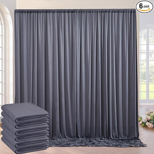 30ft×10ft Wrinkle Free Grey Backdrop Curtains for Parties, 6 Panels 5×10ft Soft Silky Polyester Charcoal Photo Backdrop Drapes for Birthday Baptims Baby Shower Wedding Photography Backgrounds