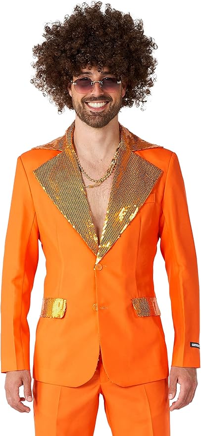 Suitmeister Men's Disco Costume - Perfect for Disco Parties - 70s Retro Outfit - Including Blazer, Pants and Tie - Orange
