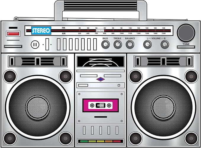 Beistle 80s Boom Box Stand-Up, Retro Metallic Cardboard Decoration, Perfect for 1980s ERAS Theme Dance Parties, Photo Booth Props, and Throwback Events, Large 3' 3¼" x 4' 5"