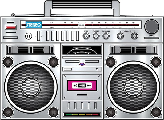 Beistle 80s Boom Box Stand-Up, Retro Metallic Cardboard Decoration, Perfect for 1980s ERAS Theme Dance Parties, Photo Booth Props, and Throwback Events, Large 3' 3¼" x 4' 5"