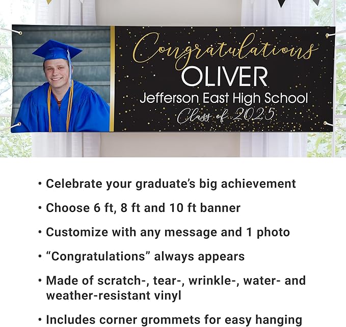 Let's Make Memories Personalized Graduation Banner Class of 2025 - Graduation Party Decorations - Custom Congratulations Photo Banner - Indoor/Outdoor Vinyl - Confetti Celebration - 10 ft