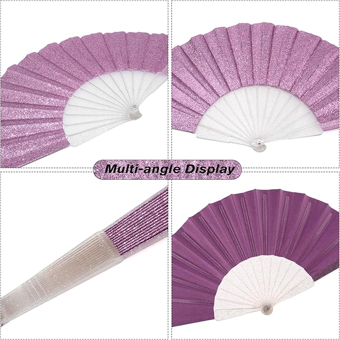 24 Pack Handheld Fan,Folding Hand Glitter Fan with Shining Transparent Fan Rib – Ideal for Wedding, Church, Festival, Dance, Tea Party, Club, and EDM Accessories, Purple