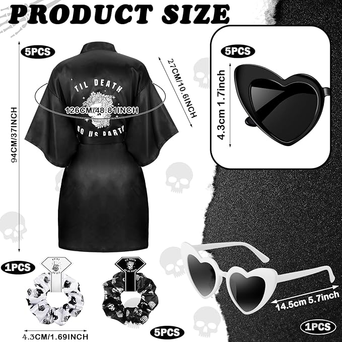 Domensi 24 Pcs Bride or Die Bachelorette Party Decorations Bridesmaid Robes Gift Sets Till Death Do Us Party Decorations Skull Black and White Bridal Robe for Bridal Shower Gothic Wedding Party Dress