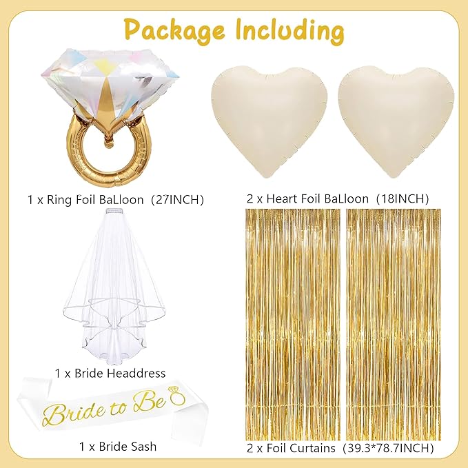 Vlipoeasn 39PCS Bachelorette Party Decorations Kit, Sand White Bride to Be Party Decorations, Bride to Be Sash & Veil, Tattoo Sticker, Foil Curtains, Balloons, Bridal Shower Party Supplies