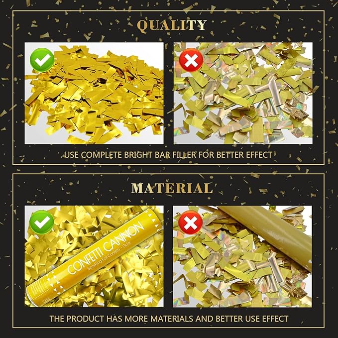 Confetti Cannon Gold Party Poppers 12 Inch Streamer Cannon 12 Pack Golden Party Poppers Shooters Foil Gold Popper Cannon Bulk for Wedding,Birthday,Graduation,New Year Celebration