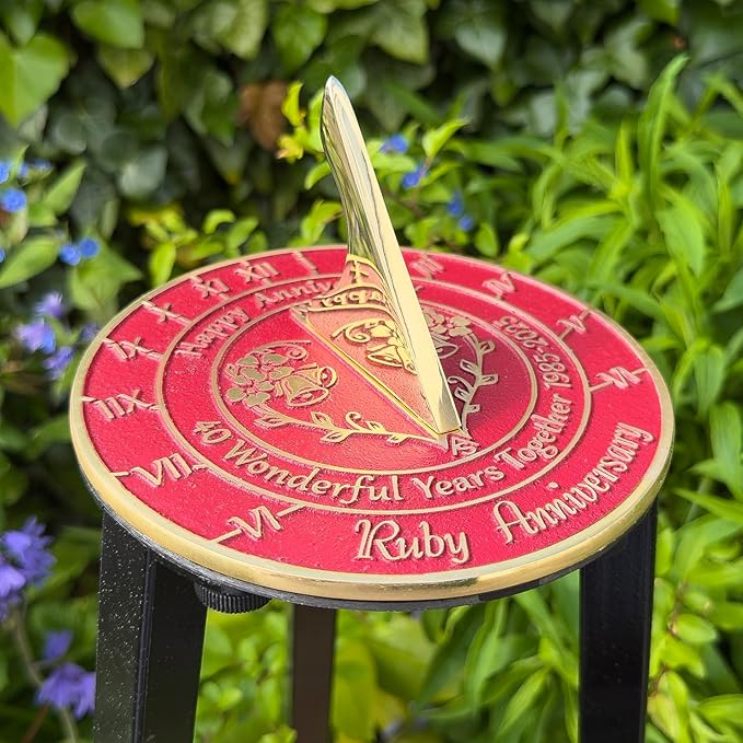 Anniversary Sundial Gift for 40th Ruby Wedding Anniversary in 2025 - Recycled Metal Home Decor Or Garden Present Idea - Handmade in UK for Him, Her Parents Or Couples 40 Year Celebration