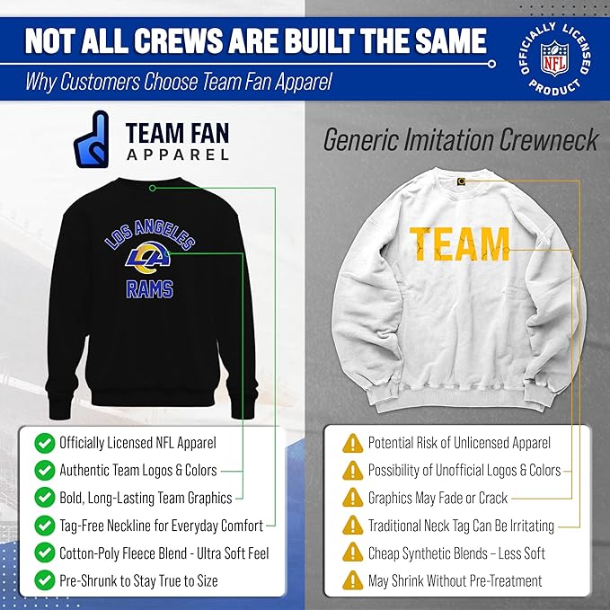 Team Fan Apparel NFL Adult Gameday Football Crewneck Sweatshirt - Cotton Blend - Stay warm, comfortable & stylish on game day