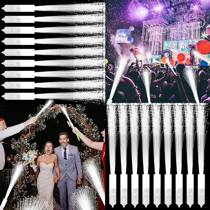 200 PCS White LED Fiber Optic Wands, Glow Sticks for Wedding, Bar DJ, Halloween & New Year