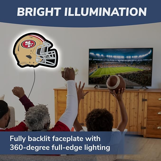 Team Sports America Evergreen NFL San Francisco 49ers Ultra-Thin LED Light Wall Sign Decor | Full Size Replica Helmet | 19.5 x 15 Inches | Made in the USA