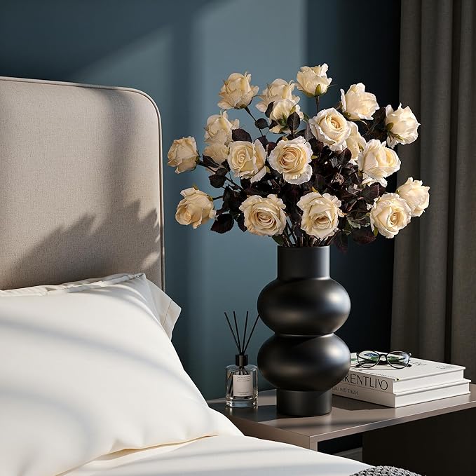 Artificial Flowers Artificial Roses 23.2In Fake Roses Long Stem Artificial Flowers for Tall Vase Silk Rose Suitable for Indoor Decor Wedding Party Decor DIY Bouquet Autumn (Milky White，20PCS)