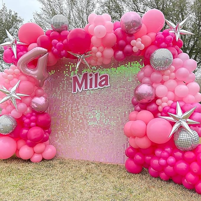 COKAOBE Iridescent Pink Shimmer Wall Backdrop, 24PCS Square Sequin Shimmer Backdrop Panel, Photo Backdrops for Birthday, Anniversary, Wedding, Graduation & Bachelorette Party Decoration