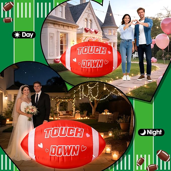 5FT Valentines Day Red Football Inflatable,Large Outdoor Blow Up Football Yard Decoration with Built-in LED Light for Football Lover Player Valentine Wedding House Living Room Garden Lawn Party Decor