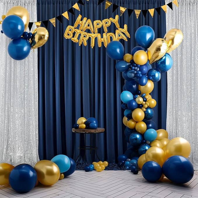50ft×10ft Wrinkle Free Navy Blue Backdrop Curtain for Grad Birthday Party, 10 Panels 5×10ft Thick Silky Polyester Photo Backdrop Drapes for Wedding Baby Shower Anniversary Background