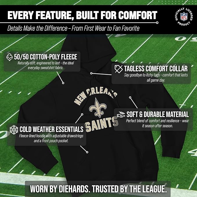 Team Fan Apparel NFL Adult Gameday Hooded Sweatshirt - Poly Fleece Cotton Blend - Stay Warm and Represent Your Team in Style