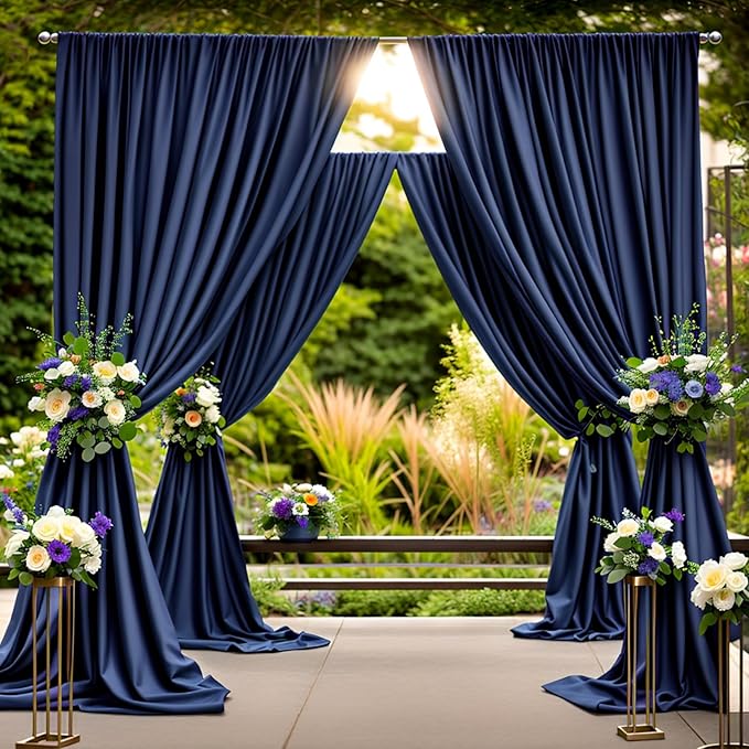 20 ft x 10 ft Wrinkle Free Navy Blue Backdrop Curtain for Parties,Polyester Photo Backdrop Drapes, Thick Background 4 Panels 5ft x 10ft for Baby Shower Wedding Birthday Party Backdrop Stand