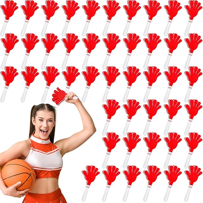 Junkin 100 Pcs Hand Clappers Bulk 7. 5 x 3. 5 Inches Noise Makers Party Favors Clapping Noise Maker Clacker for Birthdays Game Prizes Rewards Football Sporting Events Cheers Supplies (Red White)