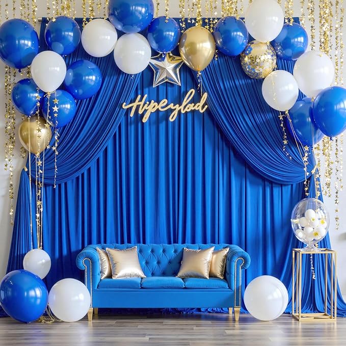 40ft x 10ft Wrinkle Free Royal Blue Backdrop Curtain for Party, Polyester Royal Blue Photo Backdrop Drapes 8 Panels 5x10ft for Birthday Photography Background Weddings Baby Shower Party