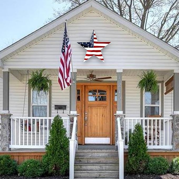 JoyEvy 19.4“ Patriotic Metal Barn Star Wall Decor, American Flag Stars for House Ornaments, Indoor Outdoor Wall Hanging Primitive Decor Star for 4th of July Decoration