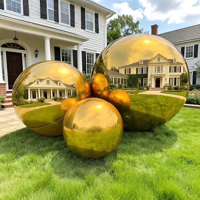3 Pcs Gold Inflatable Mirror Ball, Big Shinny Mirror Balls Reusable Large PVC Disco Ball Balloon for Large Event Decoration, Party, Concerts, Stage, Wedding Decor, Without Air Pump