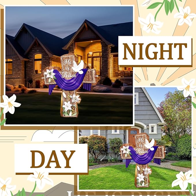 VIHOSE Easter Inflatable Decor 4.5 Ft He is Risen Blow Up Decoration Religious Cross Inflatables with LED Lights Christian Inspirational Yard Decor for Garden Lawn Indoor Holiday Party Supplies