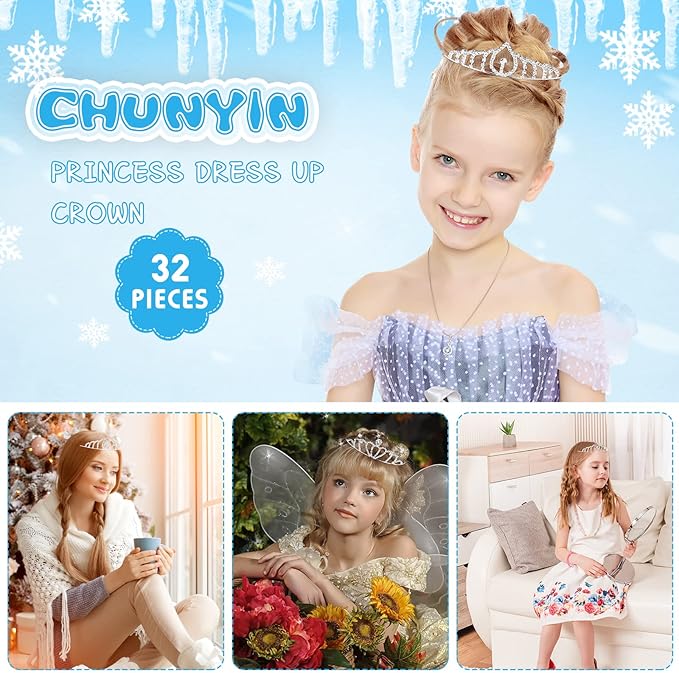 Cindeer 48 Pieces Girls Princess Crystal Tiara Crown, Silver Rhinestone Princess Crown, Tiaras for Girls Bulk Queen Tiara Headband Hair Jewelry for Women Kid Valentine Wedding Costume Birthday Party