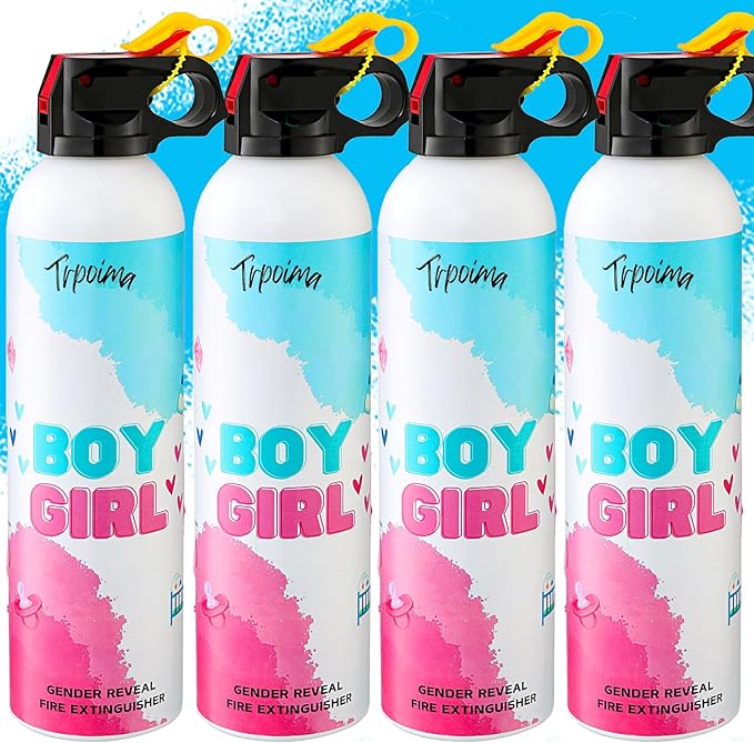 Gender Reveal Fire Extinguisher Set for Newborn Baby, 4Pcs Blue Gender Reveal Smoke Bombs, 100% Biodegradable Color Blaster for Cool Gender Reveal Ideas, Confetti Power Cannon Shooter Party Supplies