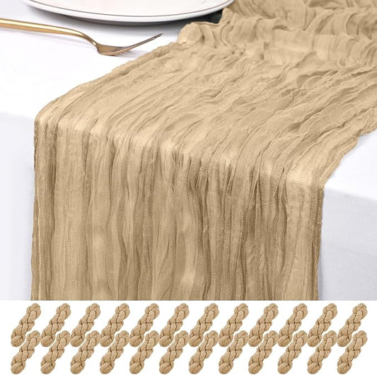 24 Pack Beige Cheesecloth Table Runner 120 inch Fall Thanksgiving Boho Rustic Gauze Farmhouse 10FT Cheese Cloth Runner for Baby Shower Wedding Party Holiday Home Decor