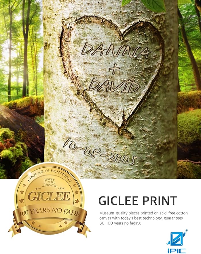 IPIC - Love Evergreen, Personalized Artwork with Names and Date on, Customized Gift for Anniversary,Wedding,Birthday and Holidays. Picture size: 18x12, Framed Size: 21x15