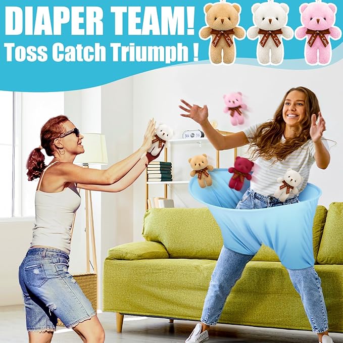 22 Pcs Funny Baby Shower Diapers Games Activities Fun Bridal Shower Games How Many Plushies Can You Catch in Your Big Diaper Gender Reveal for Boys Girls Adults (Blue)
